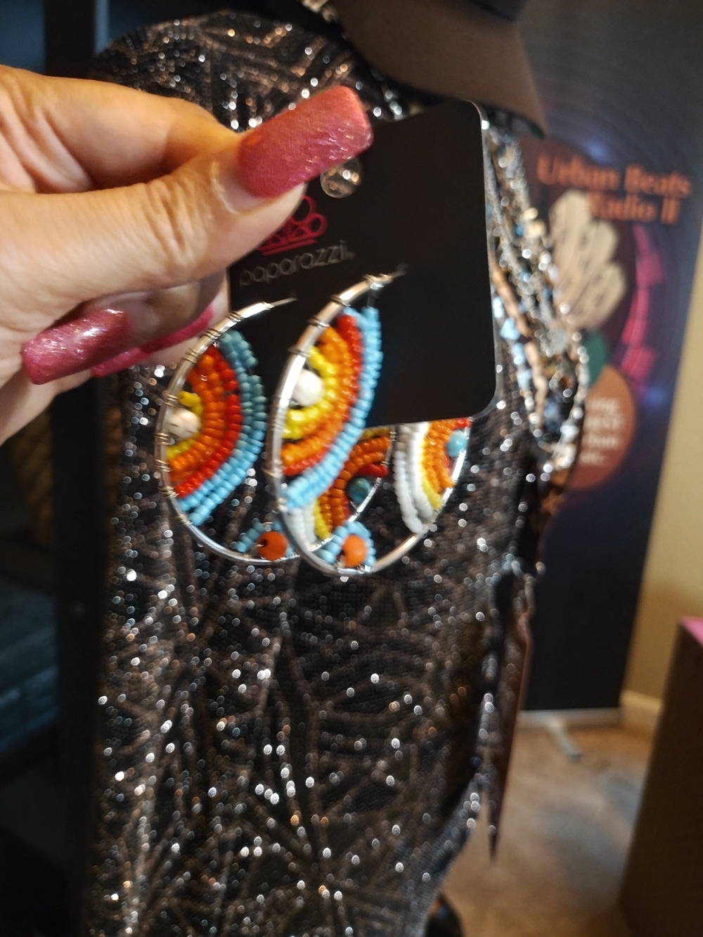 paparazzi Turquoise Orange Yellow Beaded Hoop Earrings